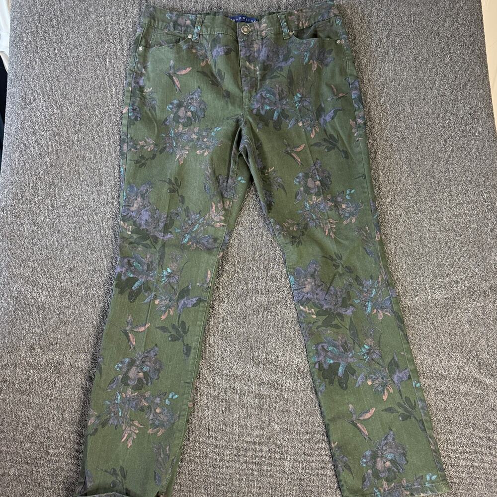 Vintage Y2k Bandolino Floral Print Mid-Rise Green Straight Leg Pants Size 14